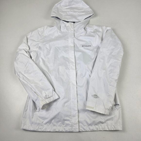 Columbia Jacket Womens XL White Omni-Tech Hooded Waterproof Rain Coat Breathable - Picture 1 of 16
